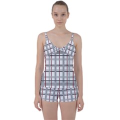 Fabric Plaid Grey Gray Burgundy Tie Front Two Piece Tankini by Wegoenart