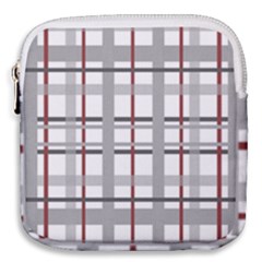 Fabric Plaid Grey Gray Burgundy Mini Square Pouch