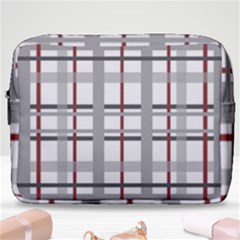 Fabric Plaid Grey Gray Burgundy Make Up Pouch (large)