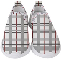 Fabric Plaid Grey Gray Burgundy Kids  Slip On Sneakers