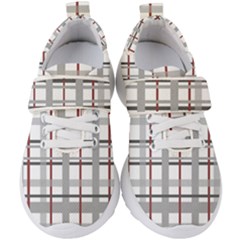 Fabric Plaid Grey Gray Burgundy Kid s Velcro Strap Shoes