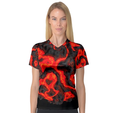 Lava Planet Space Universe Fire V-neck Sport Mesh Tee by Wegoenart