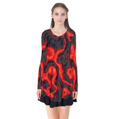 Lava Planet Space Universe Fire Long Sleeve V-neck Flare Dress by Wegoenart