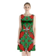 Christmas Seamless Pattern Xmas Sleeveless Waist Tie Chiffon Dress by Wegoenart