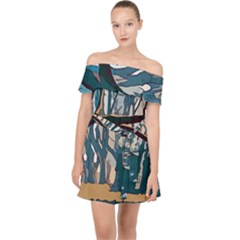 Forest Artwork Card Greeting Woods Off Shoulder Chiffon Dress