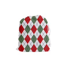 Red Green White Argyle Navy Drawstring Pouch (medium) by Wegoenart