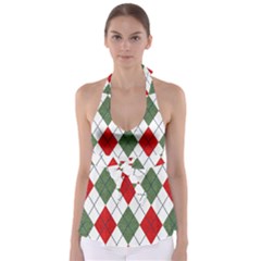 Red Green White Argyle Navy Babydoll Tankini Top by Wegoenart