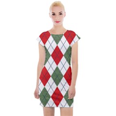 Red Green White Argyle Navy Cap Sleeve Bodycon Dress