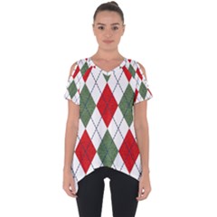 Red Green White Argyle Navy Cut Out Side Drop Tee by Wegoenart