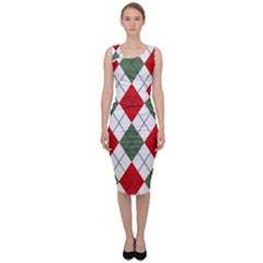 Red Green White Argyle Navy Sleeveless Pencil Dress by Wegoenart