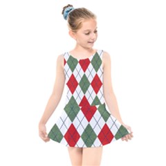 Red Green White Argyle Navy Kids  Skater Dress Swimsuit by Wegoenart