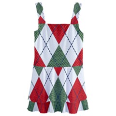 Red Green White Argyle Navy Kids  Layered Skirt Swimsuit by Wegoenart