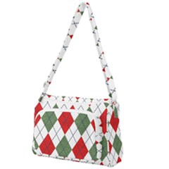 Red Green White Argyle Navy Front Pocket Crossbody Bag by Wegoenart