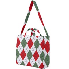 Red Green White Argyle Navy Square Shoulder Tote Bag by Wegoenart