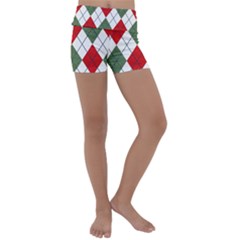 Red Green White Argyle Navy Kids  Lightweight Velour Yoga Shorts