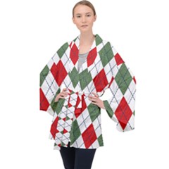 Red Green White Argyle Navy Velvet Kimono Robe by Wegoenart