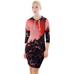 Sci Fi Red Fantasy Futuristic Quarter Sleeve Hood Bodycon Dress