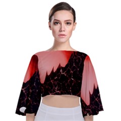 Sci Fi Red Fantasy Futuristic Tie Back Butterfly Sleeve Chiffon Top by Wegoenart