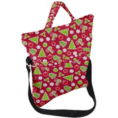 Christmas Paper Scrapbooking Pattern Fold Over Handle Tote Bag