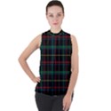 Plaid Tartan Checks Pattern Mock Neck Chiffon Sleeveless Top View1