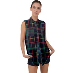 Plaid Tartan Checks Pattern Sleeveless Chiffon Button Shirt