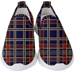 Plaid Tartan Scottish Navy Gold Kids  Slip On Sneakers