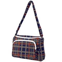 Plaid Tartan Scottish Navy Gold Front Pocket Crossbody Bag by Wegoenart