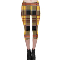 Plaid Tartan Scottish Yellow Red Capri Leggings  by Wegoenart