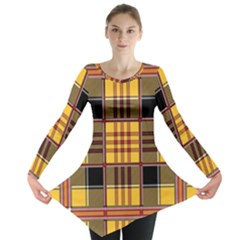 Plaid Tartan Scottish Yellow Red Long Sleeve Tunic  by Wegoenart