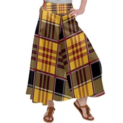 Plaid Tartan Scottish Yellow Red Satin Palazzo Pants