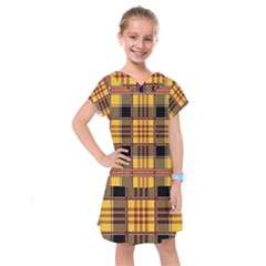 Plaid Tartan Scottish Yellow Red Kids  Drop Waist Dress by Wegoenart