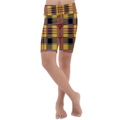 Plaid Tartan Scottish Yellow Red Kids  Lightweight Velour Cropped Yoga Leggings by Wegoenart