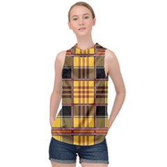 Plaid Tartan Scottish Yellow Red High Neck Satin Top by Wegoenart