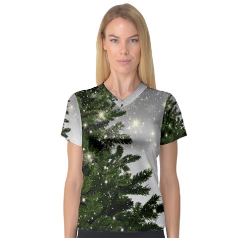 Christmas Fir Tree Mockup Star V-neck Sport Mesh Tee by Wegoenart