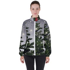 Christmas Fir Tree Mockup Star High Neck Windbreaker (women) by Wegoenart