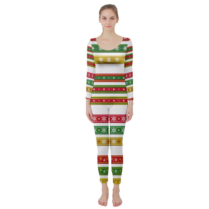 Christmas Ribbons Christmas Gold Long Sleeve Catsuit