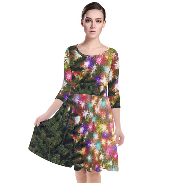 Christmas Tree Fir Tree Star Quarter Sleeve Waist Band Dress