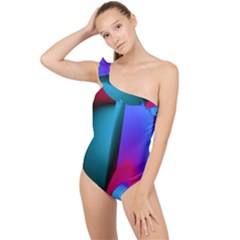 Abstract Art Abstract Background Frilly One Shoulder Swimsuit