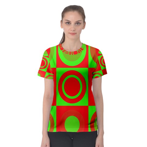 Red Green Christmas Background Women s Sport Mesh Tee by Wegoenart