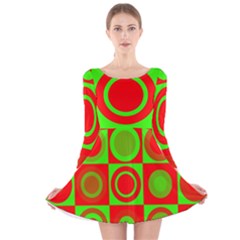 Red Green Christmas Background Long Sleeve Velvet Skater Dress by Wegoenart