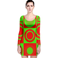 Red Green Christmas Background Long Sleeve Velvet Bodycon Dress by Wegoenart