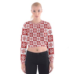 Snowflake Red White Cropped Sweatshirt by Wegoenart