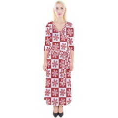 Snowflake Red White Quarter Sleeve Wrap Maxi Dress by Wegoenart