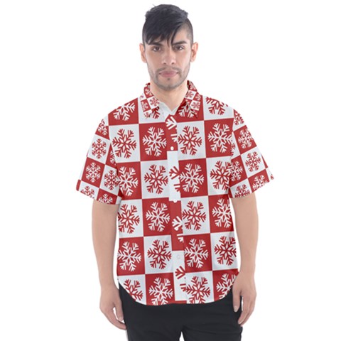 Snowflake Red White Men s Short Sleeve Shirt by Wegoenart