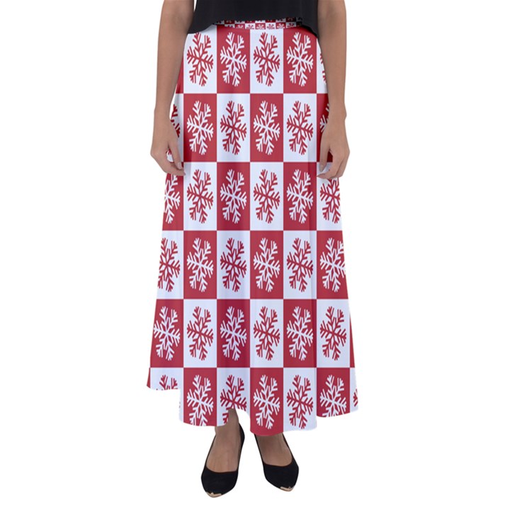 Snowflake Red White Flared Maxi Skirt