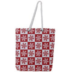 Snowflake Red White Full Print Rope Handle Tote (large) by Wegoenart