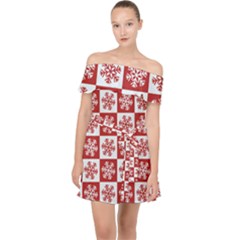 Snowflake Red White Off Shoulder Chiffon Dress by Wegoenart