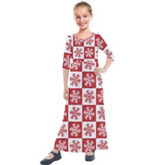 Snowflake Red White Kids  Quarter Sleeve Maxi Dress by Wegoenart