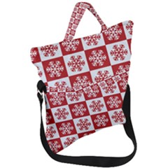 Snowflake Red White Fold Over Handle Tote Bag