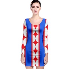 Stars Stripes July 4th Flag Blue Long Sleeve Bodycon Dress by Wegoenart